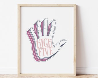 High Five Kids Wall Art • High 5 Art Print for Girls Bedroom • Modern Toddler Kids Room Decor • Digital Printable Wall Art