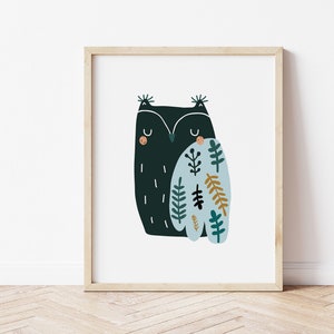 Owl Art Print • Scandinavian Folk Botanical Owl Nursery Wall Art • Modern Nursery Decor • Owl Printable Children's Art • Boys Nursery