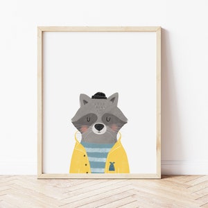 Raccoon Sailor Wall Art Print • Nautical Nursery Printable Art •  Modern Children's Art • Instant Download