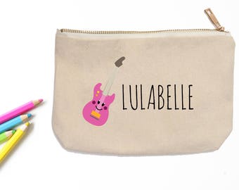 Electric Guitar Personalized Pencil Pouch // Custom Personalized Kids Guitar Music School Pencil Bag // Pencil Case