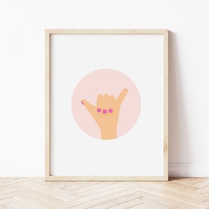 Shaka Art Print • Surf Wall Art for Girls Bedroom • Hang Loose Shaka Hand • Fun Surfing Toddler Kids Room Decor Digital Printable Wall Art