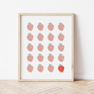 Modern Strawberry Wall Art • Be Unique Rows of Strawberries Wall Art for Girls Bedroom or Baby Nursery • Minimalist Botanical Children's Art