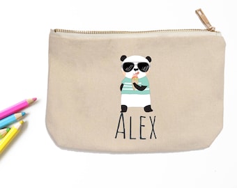 Panda Personalized Pencil Pouch // Custom Personalized Kids Panda Eating Ice Cream School Pencil Bag // Pencil Case