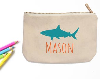 Shark Personalized Pencil Pouch // Custom Personalized Kids Shark School Pencil Bag // Pencil Case
