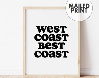 West Coast Best Coast Art Print • Surf Wall Art for Kids Bedroom • Black and White Print Modern Beach Art for Toddlers Room • Gender Neutral