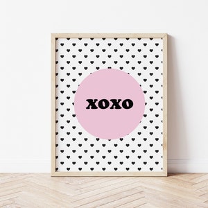 XOXO Print / Black and White Heart Pattern Wall Art for Kids Bedroom / Modern Toddler Kids Room Decor / Digital Printable Wall Art / image 1