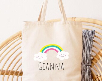 Personalized Rainbow School Tote Bag: Custom Kids Book Bag