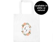 Personalized Flower Wreath Tote Bag, Custom Monogram Perfect for your Bridesmaid, Maid of Honor, Matron of Honor Cotton Bag with Initial