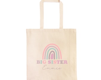 Personalized Rainbow Big Sister Tote Bag • Rainbow Baby Big Sister Bag • Rainbow Gift for Big Sister • 