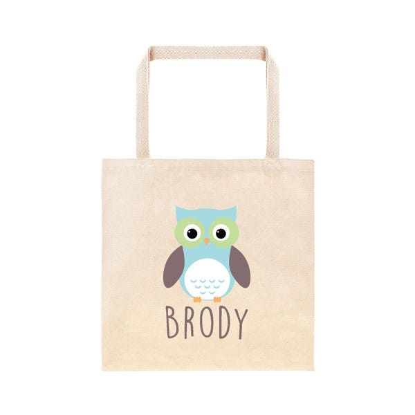 Owl Personalized School Tote Bag // Custom Blue Owl Book Bag // Blue Owl Personalized Baby Shower Gift Bag