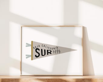 Baja California Sur Pennant Print: Retro Cactus Wall Art (Digital Download)