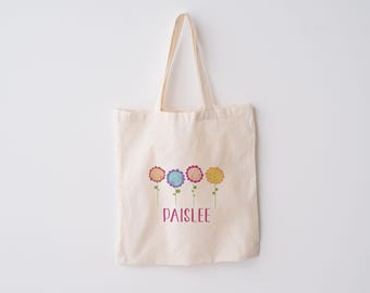 Personalized Happy Flowers Tote Bag: Custom School Book Bag