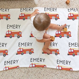 Personalized Fire Truck Blanket: Fluffy Minky or Sherpa, Firefighter Gift