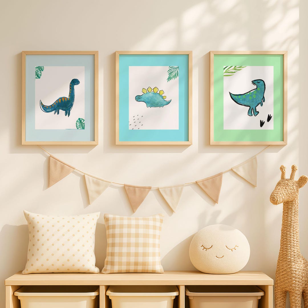 Dinosaur Nursery Prints: Set of 3 Whimsical Watercolor Dino Wall Art - Etsy