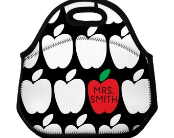 Personalized Teacher Lunch Box Custom Lunch Bag Teacher Appreciation Gift Black and White Design Modern Lunch Tote