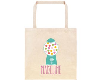 Gumball Machine Personalized School Tote Bag // Custom Gumball Book Bag // Candy Kids School Bag