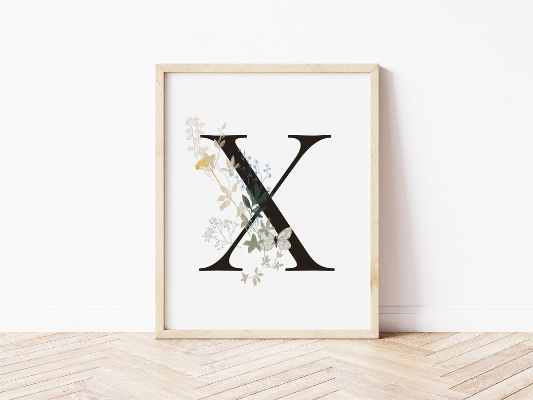 Letter X Flower Wall Art Printable Vintage Style Art for Girls Bedroom Boho Nursery Art