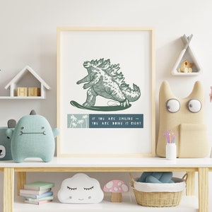 Surfing Dinosaur Printable Wall Art: Fun Kids Room Decor (Digital Download)
