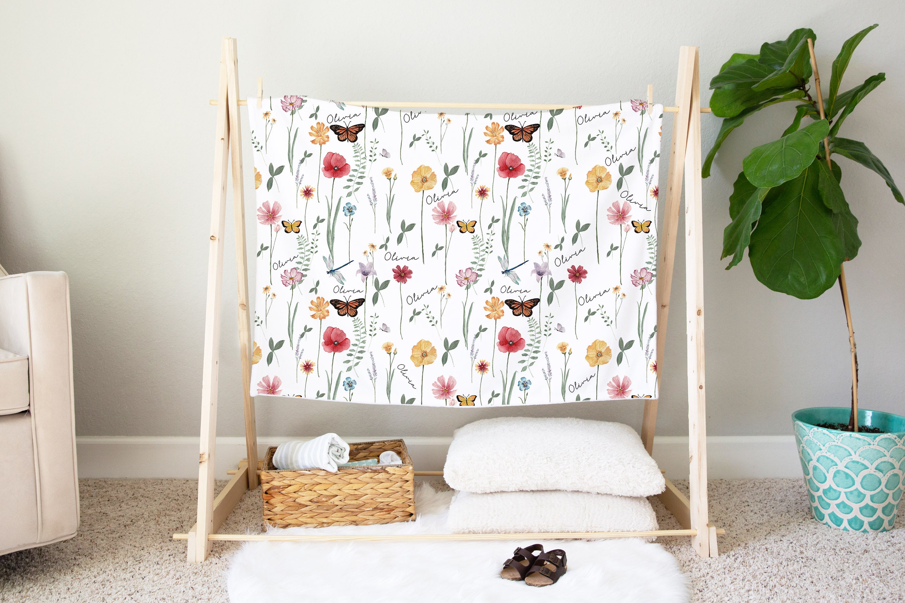 Personalized Wildflower Blanket: Vintage Floral Baby Girl Blanket