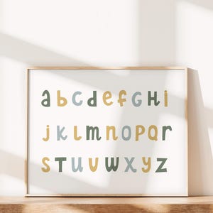 Impressão de arte de parede do alfabeto / Carta de letras simples e modernas Arte de parede para quarto de meninos / Decoração de quarto de berçário Boho / Arte de parede para impressão digital