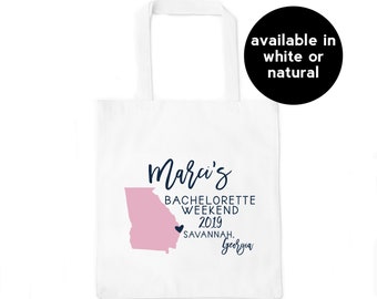 Georgia Personalized Bachelorette Party Tote Bag, Custom Georgia Bag, State Outline Map, Atlanta, Savannah Bachelorette / Birthday Party