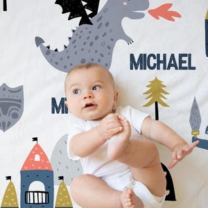 Personalized Knight and Dragon Baby Blanket: Medieval Castle Throw