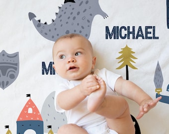 Personalized Knight and Dragon Baby Blanket: Medieval Castle Throw