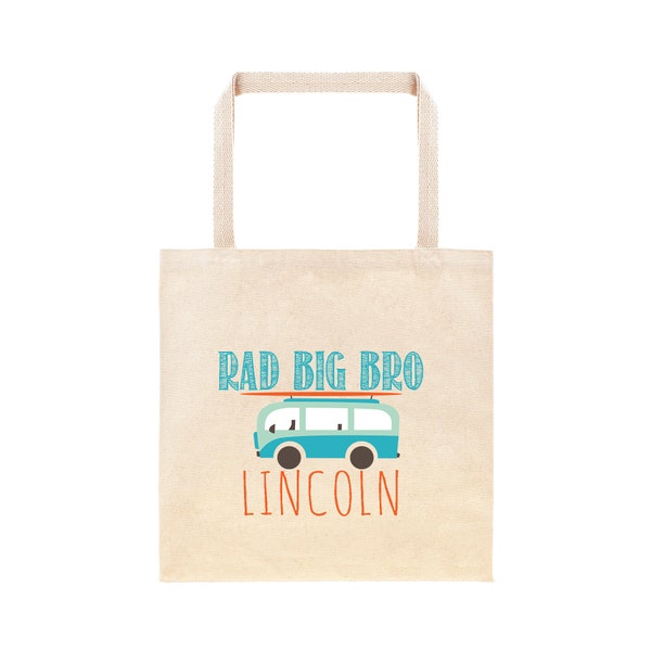 Rad Big Brother Personalized Surf Tote Bag // Custom Big Bro Surfing Gift Bag // Surf Van Big Bro Hospital Bag // Sibling Gift