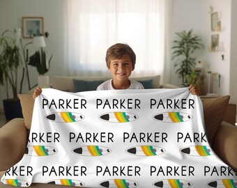 Personalized Surfboard Blanket: Beach Theme Minky or Sherpa