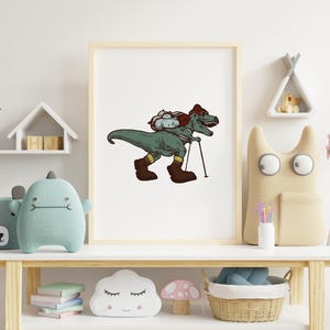 Hiking Dinosaur Print •  Backpacking T-Rex Wall Art for Kids Bedroom • Printable Wall Art for Boys Outdoor Adventure Dino Themed Room