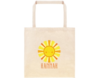 Sun Personalized School Tote Bag // Custom Canvas Sunny Book Bag //Smiling Sun Custom Tote Bag