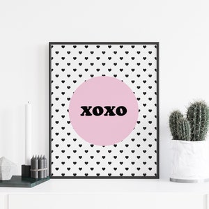 XOXO Print / Black and White Heart Pattern Wall Art for Kids Bedroom / Modern Toddler Kids Room Decor / Digital Printable Wall Art / image 2