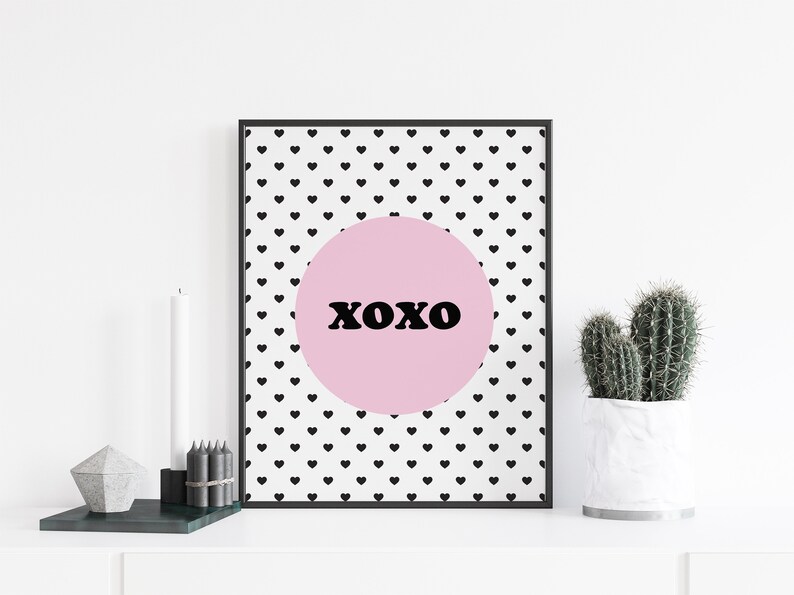 XOXO Print / Black and White Heart Pattern Wall Art for Kids Bedroom / Modern Toddler Kids Room Decor / Digital Printable Wall Art / image 2