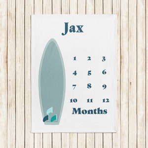 Surfboard Baby Milestone Blanket / Baby Boy Surfing Month Blanket / Baby Boy Surf Nursery / Ocean Themed Nursery