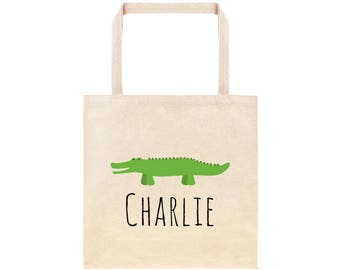 Crocodile Alligator Personalized School Tote Bag // Custom Canvas Alligator Book Bag // Crocodile Tote Bag Kindergarten //