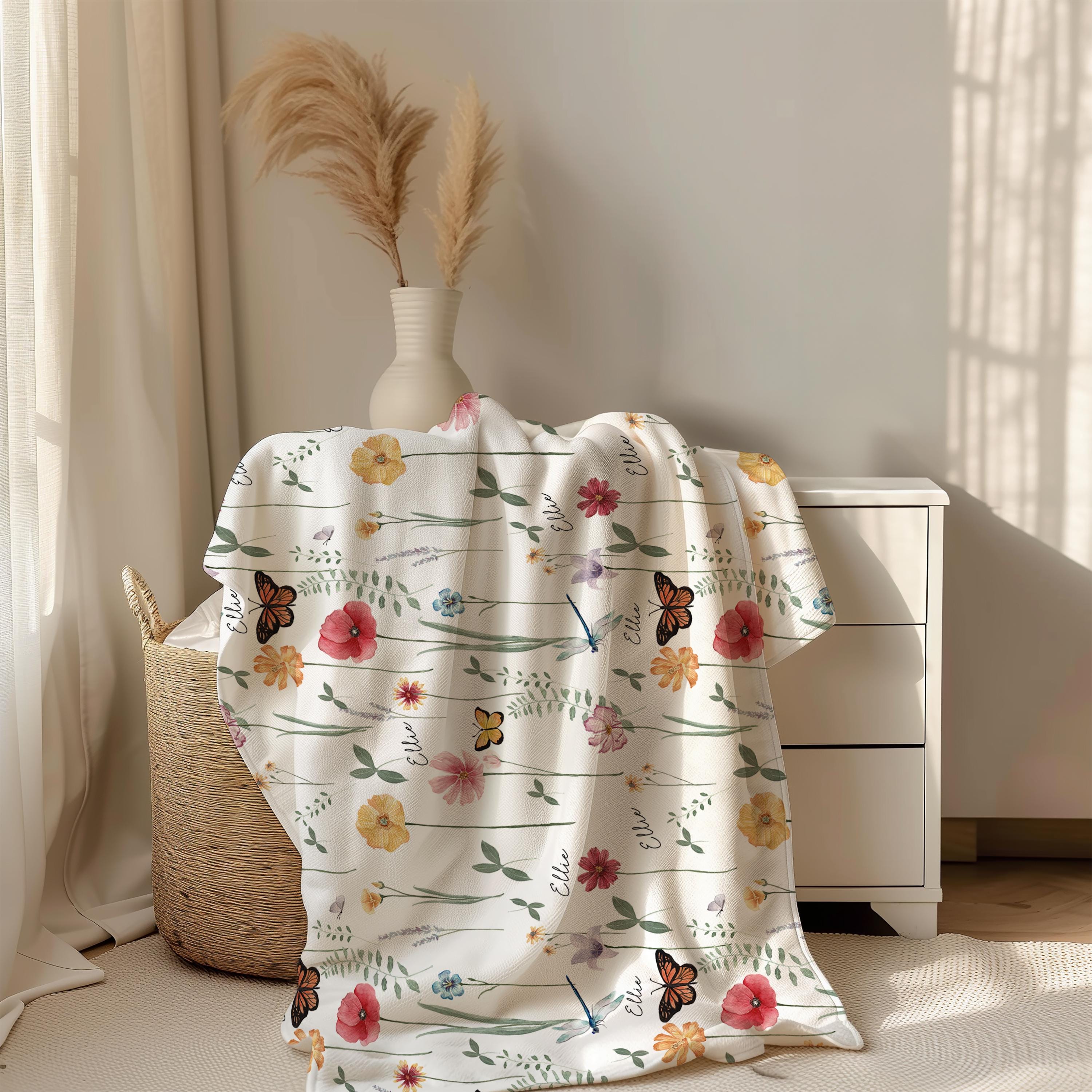 Personalized Wildflower Blanket: Vintage Floral Baby Girl Blanket