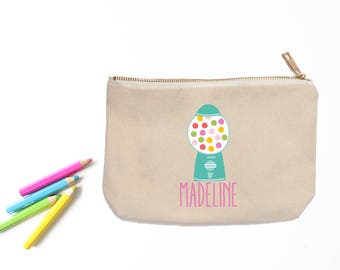 Gumball Machine Personalized Pencil Pouch // Custom Personalized Kids Candy Machine School Pencil Bag // Pencil Case