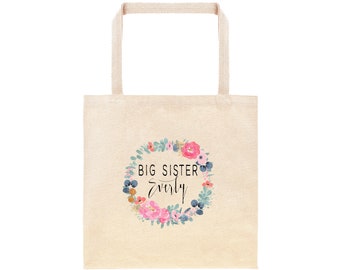 Watercolor Flower Wreath Personalized Big Sister Bag // Custom Canvas Big Sister Gift Bag // Floral Wreath Big Sister Hospital Bag