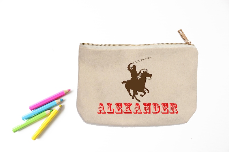 Cowboy Personalized Pencil Pouch Custom Personalized Kids Cowboy Horse School Pencil Bag Pencil Case