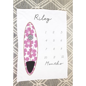 Surfboard Baby Milestone Blanket: Ocean-Themed Design for Monthly Photos