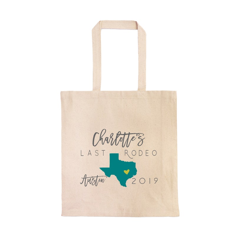 Last Rodeo Texas Personalized Bachelorette Party Tote Bag / Custom Austin or Houston Texas Bachelorette Party Tote Bag / Map of Texas Bag image 2