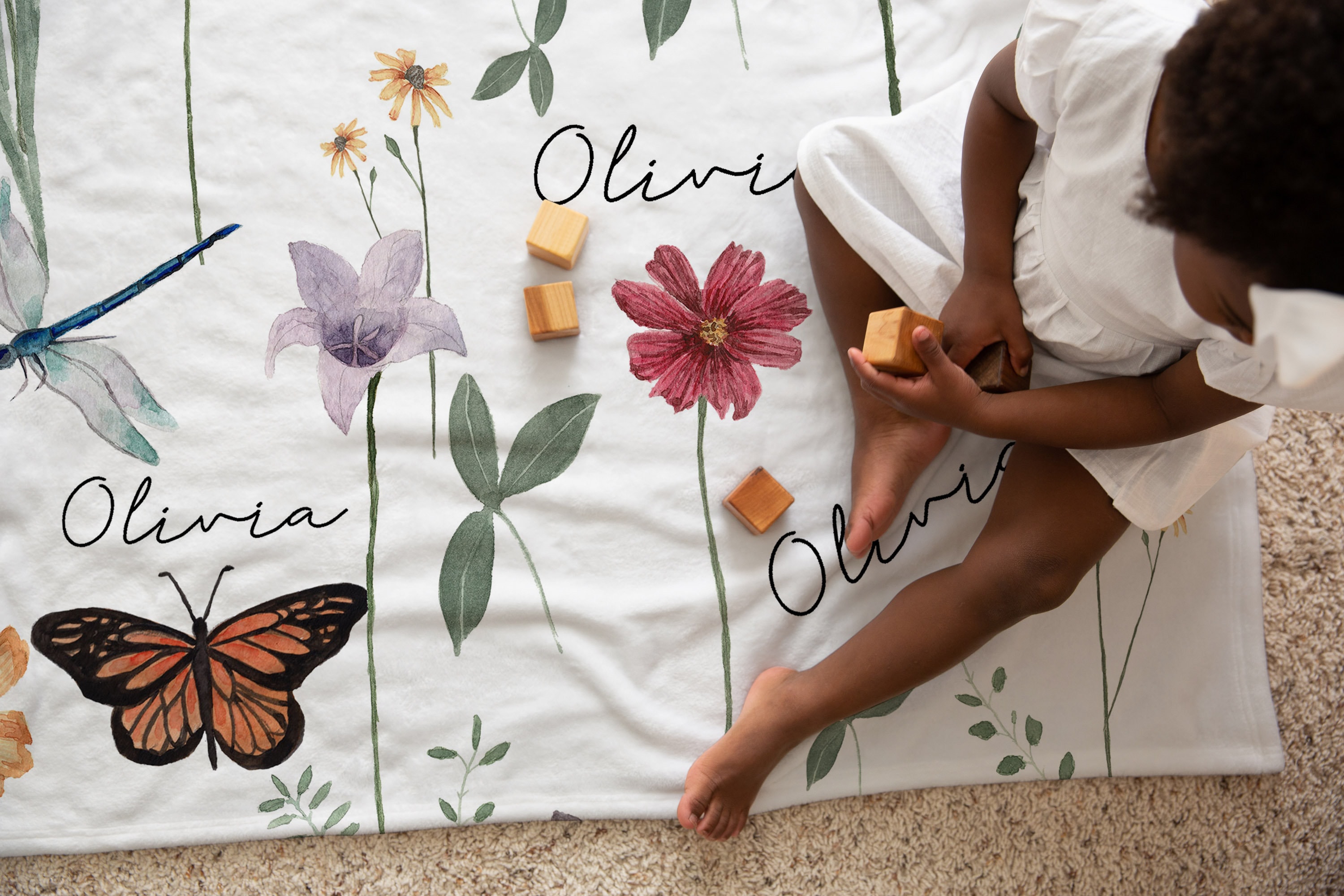 Personalized Wildflower Blanket: Vintage Floral Baby Girl Blanket