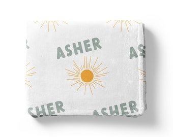 Personalized Sun Baby Blanket • Modern Sun Print Customized Blanket for Boys • Baby Boy Sunshine Blanket •  Kids Toddler Blanket