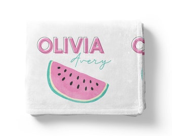 Watermelon Blanket Personalized with Name • Baby Girl Watermelon Receiving Blanket • Kids Blanket • Minky Toddler Blanket • Stroller Blanket