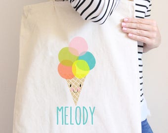 Ice Cream Cone Personalized School Tote Bag // Custom Ice Cream Cone Gift Bag // IceCream Dessert Personalized Tote Bag