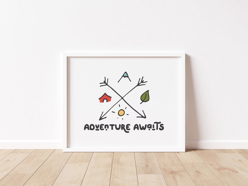 Adventure Awaits Wall Art Print Explore Outdoors Wall Art for Kids Bedroom Modern Nursery Room Decor Children's Printable Art image 1