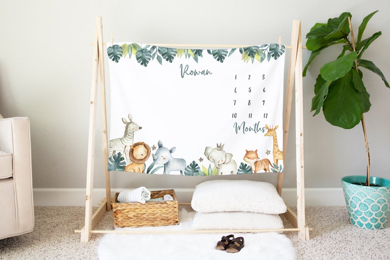 Safari Animal Baby Milestone Blanket Personalized Baby Boy Etsy