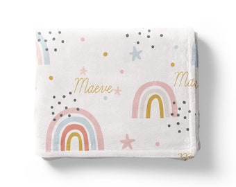 Baby Girl Personalized Rainbow Blanket/ Toddler Blanket/ Toddler Blanket