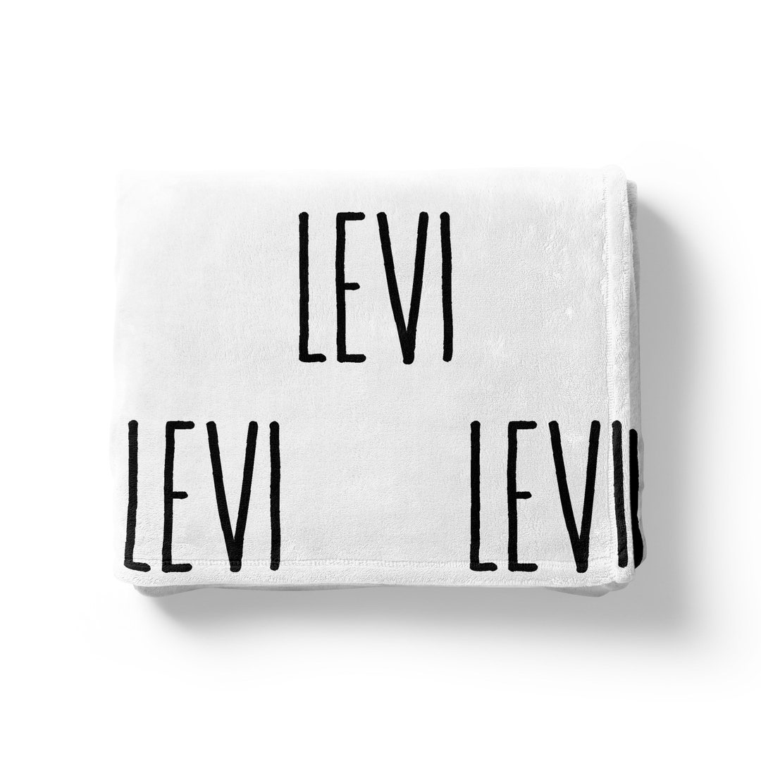 Personalized Baby Blanket With Name Printed All Over Black and White