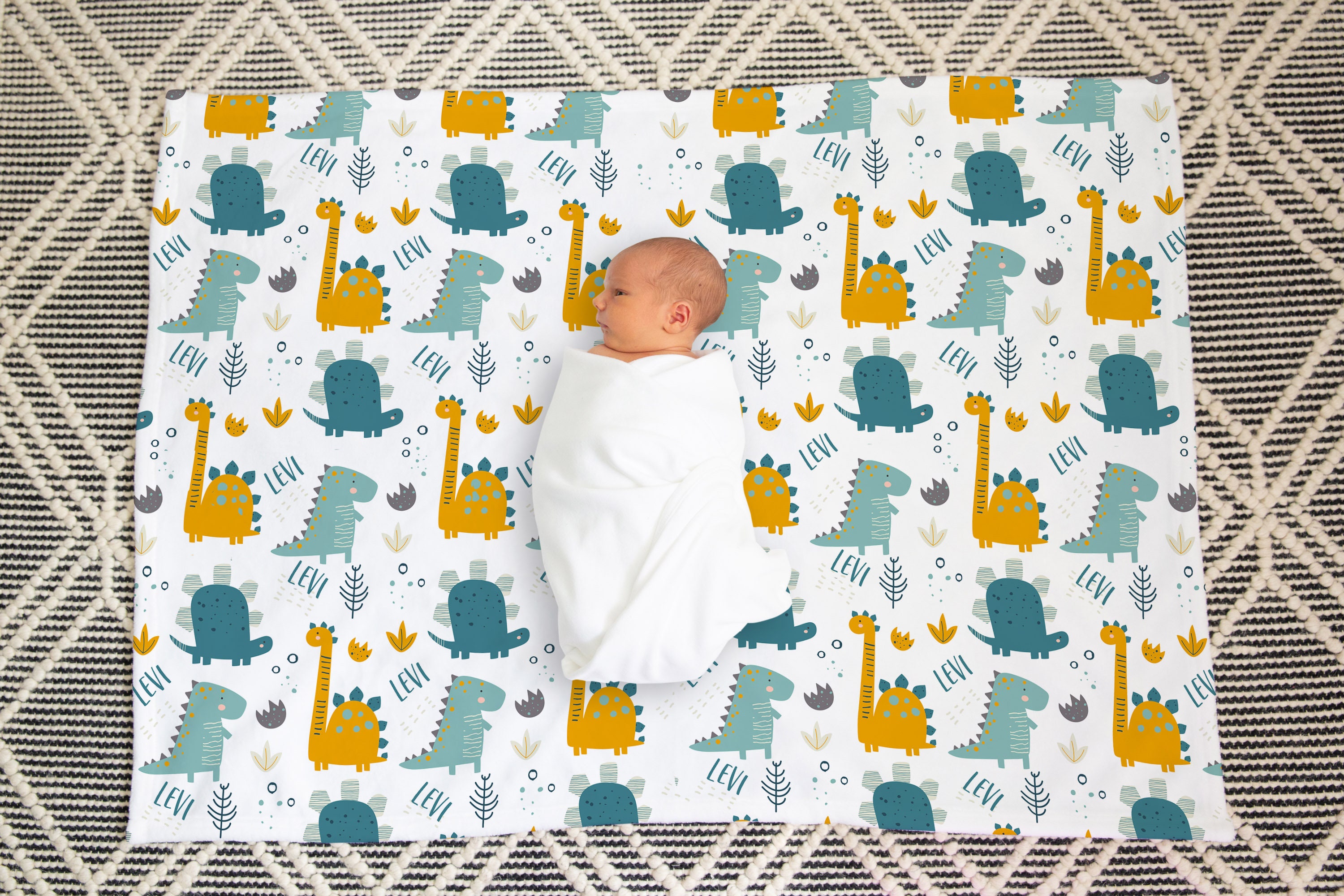 Modern Dinosaur Personalized Baby Blanket / Baby Boy Swaddle Etsy